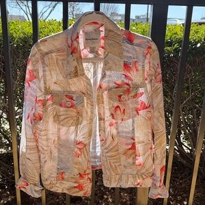 Tommy Bahama Women's Floral Trucker Jacket - Red and Cream